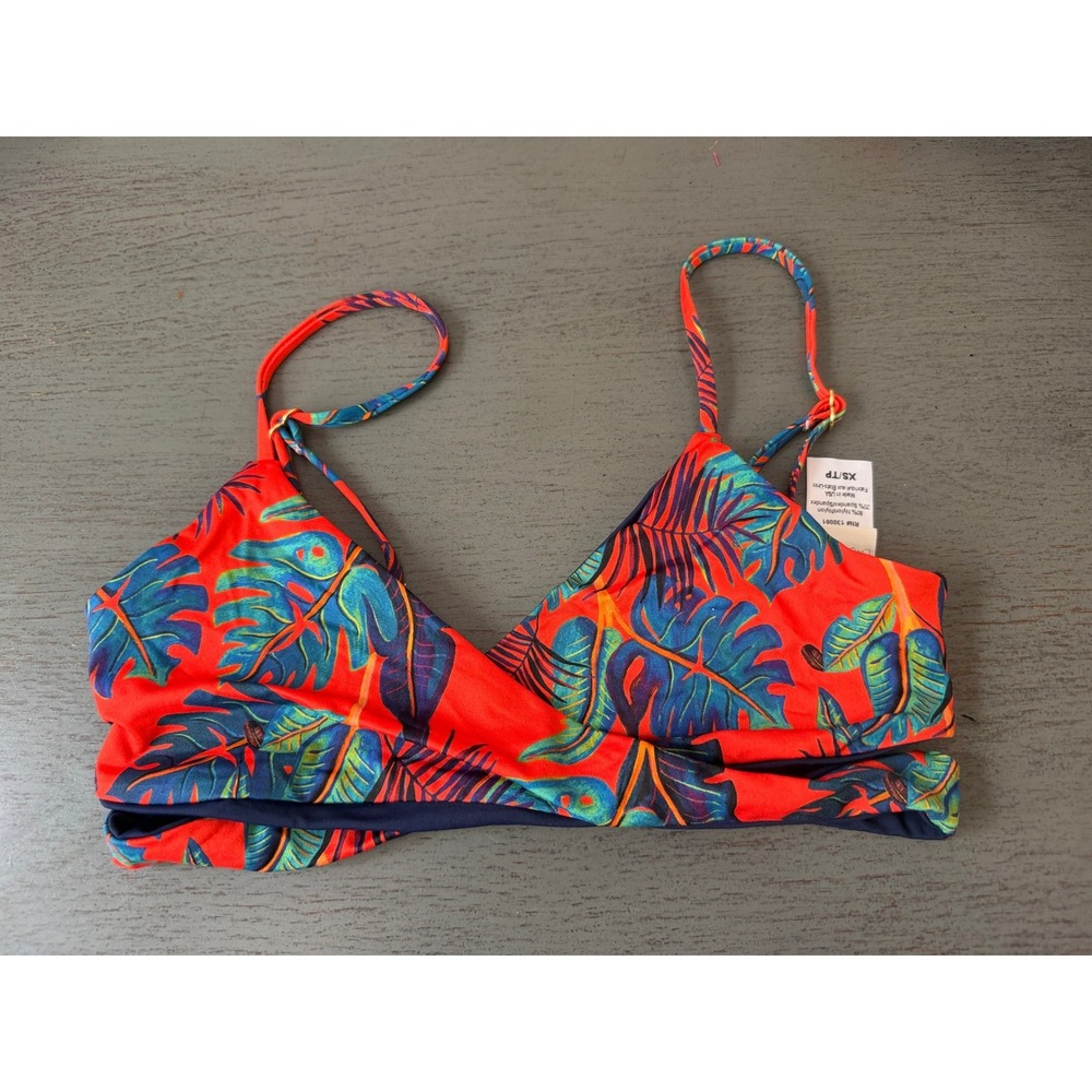 L*Space Tropical Monstera Leaf Print Bikini Top Red Blue XS RN 130061 NWOT